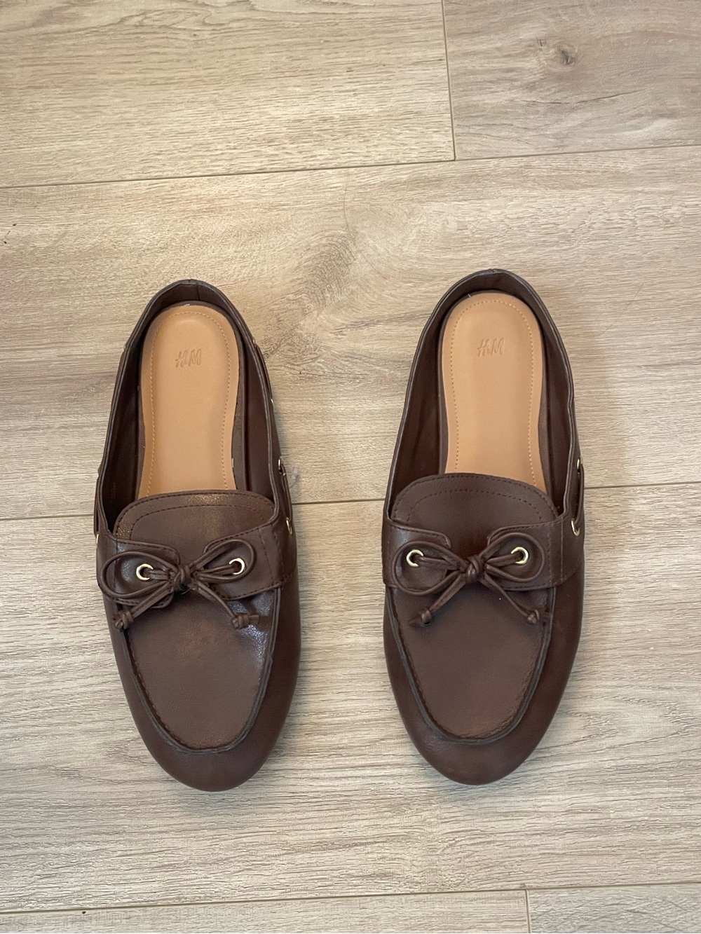 Brown Mules with Bow Accent